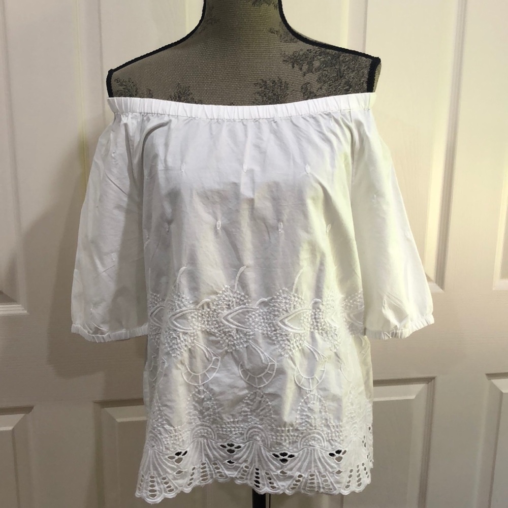 Talbots White Cotton Embroidered/Eyelet off shoulder Blouse M